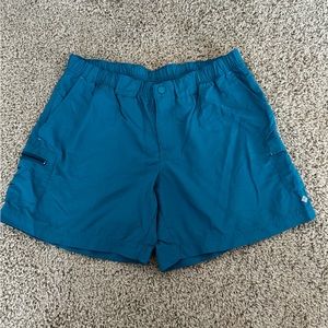 Columbia Womens Sandy River Cargo Shorts Size M Blue Nylon 6" Hiking Elastic